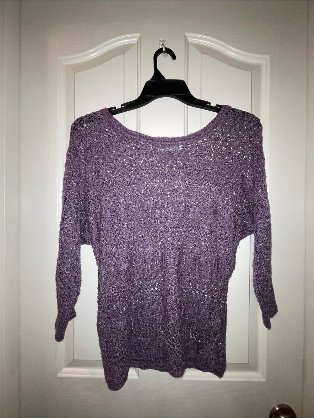 Maurices Purple Crochet Open Knit Scoop Neck Sweater Cover Up Women’s L Boho